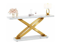 Consola TRIBESIGNS - Mesa de Entrada com Pés Metálicos Geométricos - Branco e Dourado