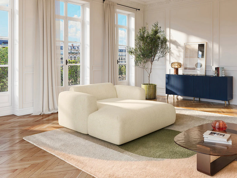 Pogni - Chaise Longue 2 Lugares em Veludo Canelado Branco-Sujo