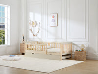 PROVIATI - Cama 90x190 cm com Gaveta Deslizante em Pinho e MDF - Bege e Natural