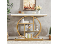 Tribesigns - Consola Industrial 4 Níveis com Base Circular em Metal - Branco e Dourado
