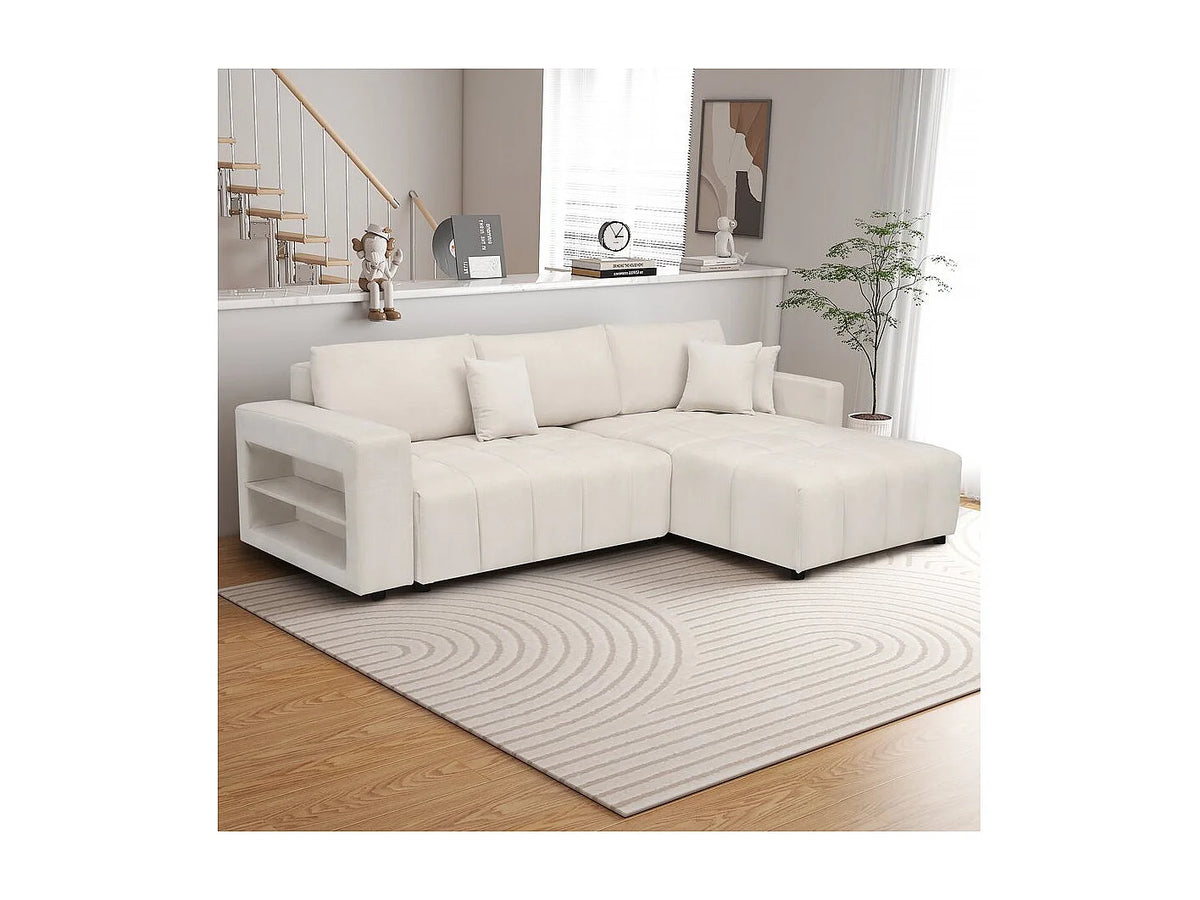 Trocadero - Sofá de Canto Conversível 3 Lugares em Chenille Creme