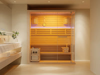 SELKI - Sauna Finlandês Envidraçado com LEDs 4/5 Lugares - Natural Claro