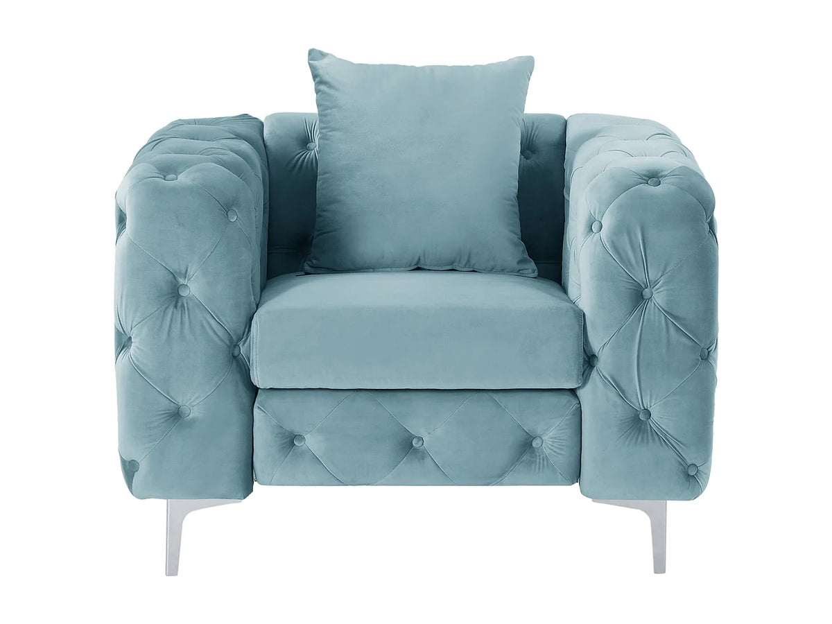Edwina - Poltrona Chesterfield em Veludo Azul Pastel