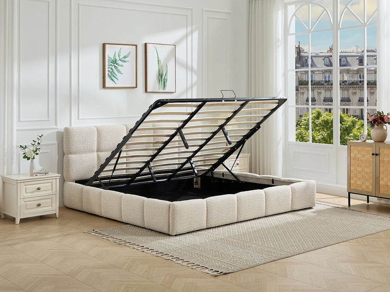DILUDO - Cama com Espaço de Arrumação 160x200 cm em Tecido Bouclé - Bege