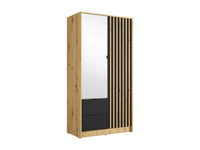 NEROVAL - Guarda-Roupa 2 Portas e 2 Gavetas com Espelho - Natural e Antracite