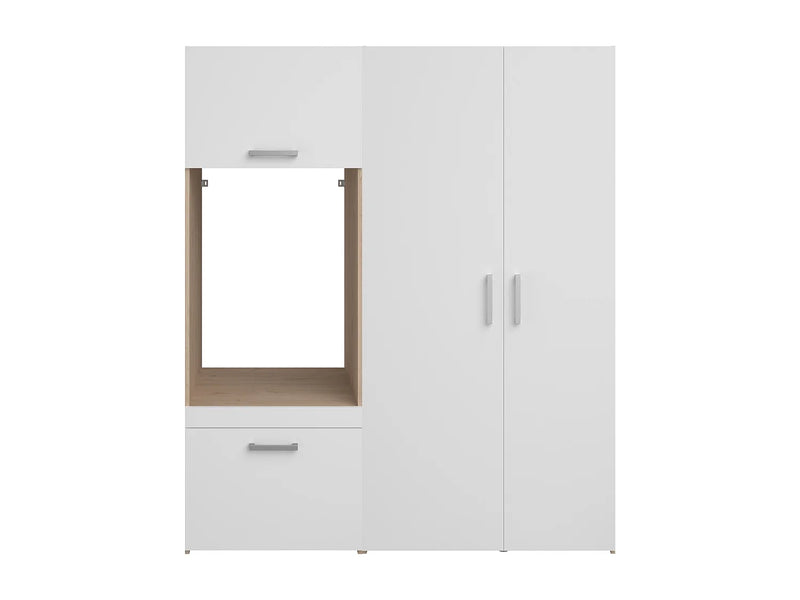 ERKANO - Móvel para Máquina de Lavar com Armários e Coluna de Duas Portas - Natural Claro e Branco