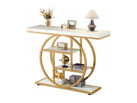Tribesigns - Consola Industrial 4 Níveis com Base Circular em Metal - Branco e Dourado