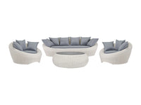Whiteheaven - Conjunto de Jardim em Resina Trançada Marfim - Sofá, 2 Cadeiões e Mesa de Centro