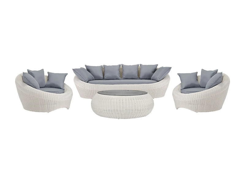 Whiteheaven - Conjunto de Jardim em Resina Trançada Marfim - Sofá, 2 Cadeiões e Mesa de Centro