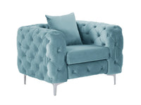 Edwina - Poltrona Chesterfield em Veludo Azul Pastel