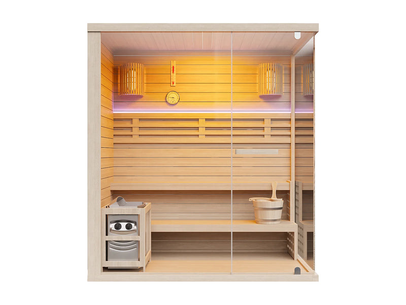 SELKI - Sauna Finlandês Envidraçado com LEDs 4/5 Lugares - Natural Claro