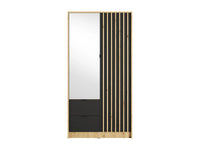 NEROVAL - Guarda-Roupa 2 Portas e 2 Gavetas com Espelho - Natural e Antracite