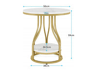 Tribesigns - Mesa de Apoio Redonda de Dois Níveis - Branco e Dourado