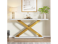 Consola TRIBESIGNS - Mesa de Entrada com Pés Metálicos Geométricos - Branco e Dourado