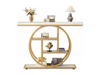 Tribesigns - Consola Industrial 4 Níveis com Base Circular em Metal - Branco e Dourado