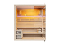 SELKI - Sauna Finlandês Envidraçado com LEDs 4/5 Lugares - Natural Claro