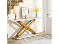 Consola TRIBESIGNS - Mesa de Entrada com Pés Metálicos Geométricos - Branco e Dourado
