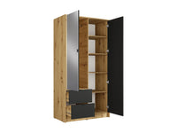 NEROVAL - Guarda-Roupa 2 Portas e 2 Gavetas com Espelho - Natural e Antracite