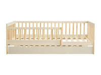 PROVIATI - Cama 90x190 cm com Gaveta Deslizante em Pinho e MDF - Bege e Natural
