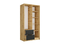 NEROVAL - Guarda-Roupa 2 Portas e 2 Gavetas com Espelho - Natural e Antracite