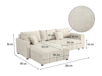 Trocadero - Sofá de Canto Conversível 3 Lugares em Chenille Creme