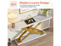 Consola TRIBESIGNS - Mesa de Entrada com Pés Metálicos Geométricos - Branco e Dourado