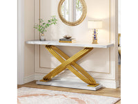 Consola TRIBESIGNS - Mesa de Entrada com Pés Metálicos Geométricos - Branco e Dourado