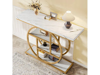 Tribesigns - Consola Industrial 4 Níveis com Base Circular em Metal - Branco e Dourado