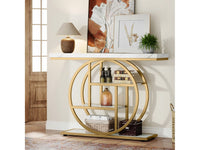 Tribesigns - Consola Industrial 4 Níveis com Base Circular em Metal - Branco e Dourado