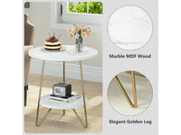 Tribesigns - Mesa de Apoio Redonda de Dois Níveis Compacta - Branco e Dourado