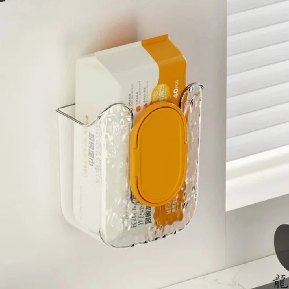 Dispensador de Lenços Húmedos com Autocolante — Suporte de Parede para Cozinha e Casa de Banho