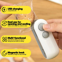 Seladora de Sacos Elétrica Portátil 2 em 1 — Mini Máquina de Selar com Carregamento USB-C