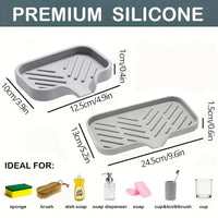 Tábua de Silicone com Escorredor para Lavátorio — Suporte para Esponja, Sabão e Escovas