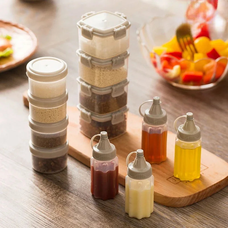 Frascos Doseadores de Molhos e Temperos em Plástico Alimentar — Portáteis para Churrasco e Uso Exterior