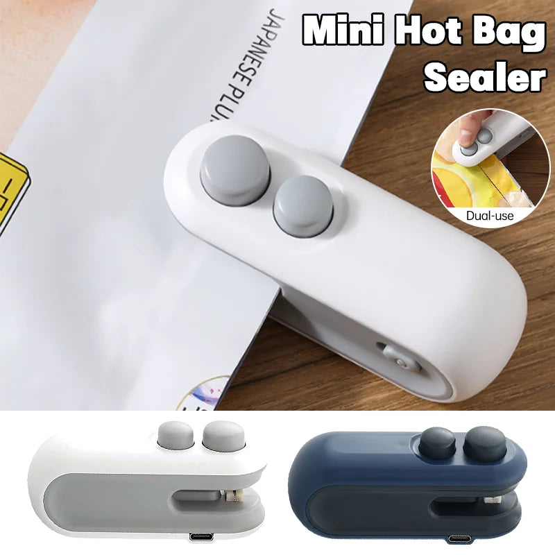 Seladora de Sacos Elétrica Portátil 2 em 1 — Mini Máquina de Selar com Carregamento USB-C